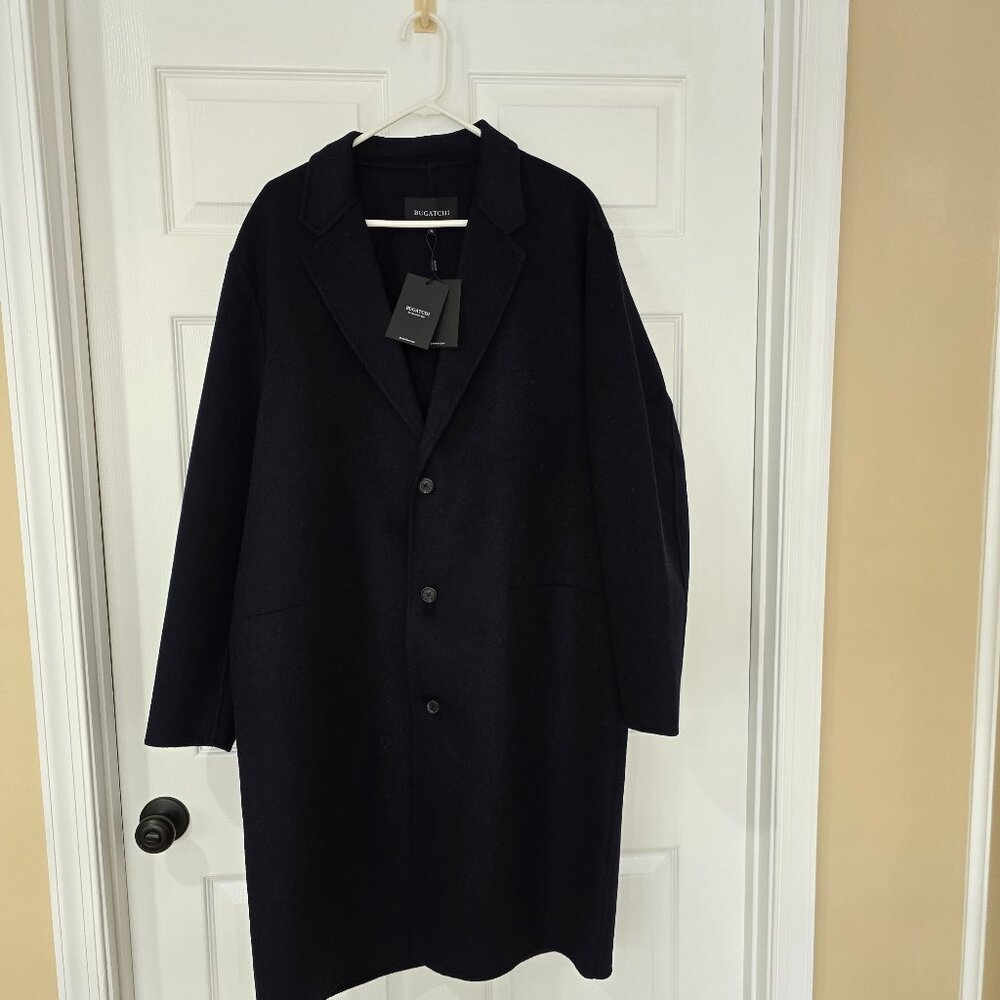 Bugatchi Men's Wool Blend Long Line‎ Single Breasted Coat Navy XL MSRP $499 NWT